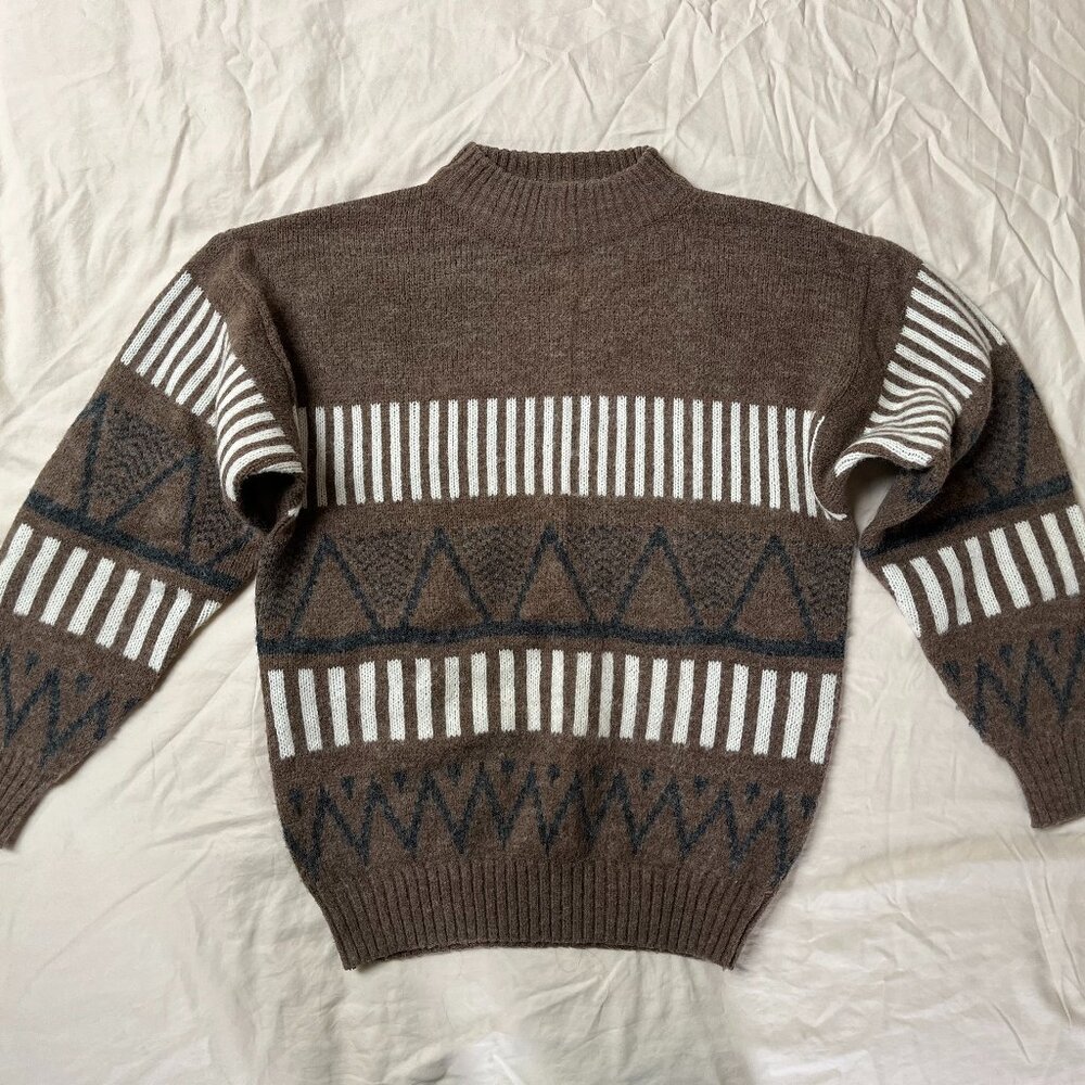 Men's 80's Vintage Brown Patterned Sweater